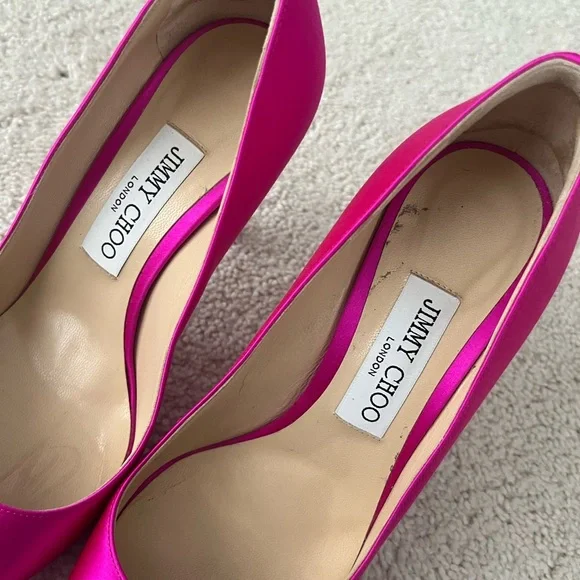 Jimmy Choo Vibrant Pink Satin Heels - Picture 8 of 9